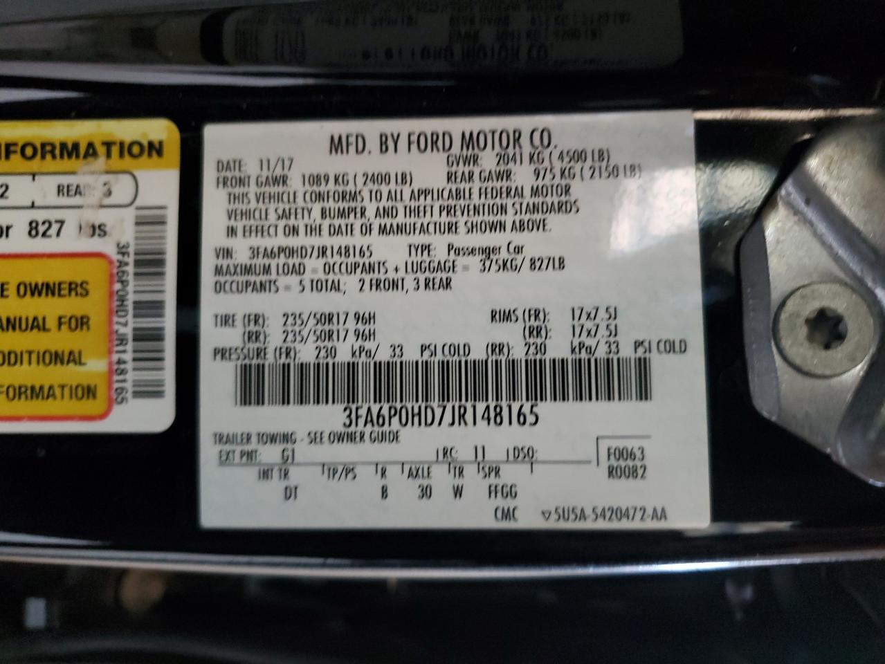 2018 Ford Fusion Se vin: 3FA6P0HD7JR148165