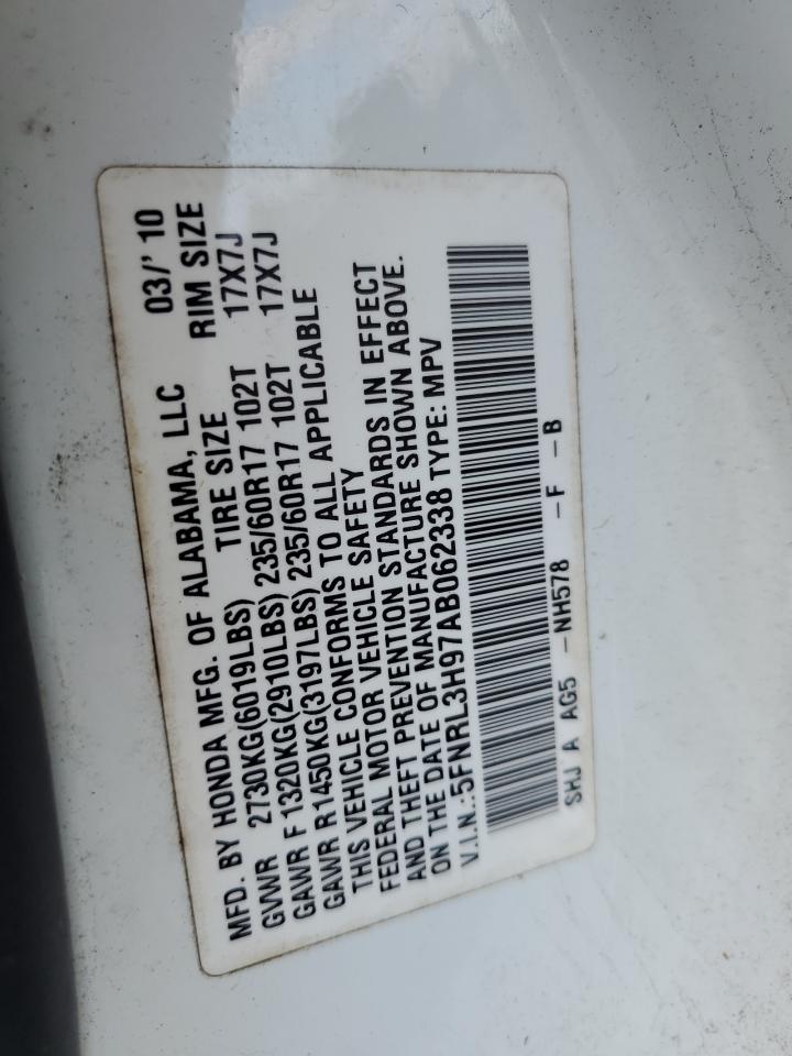 5FNRL3H97AB062338 2010 Honda Odyssey Touring