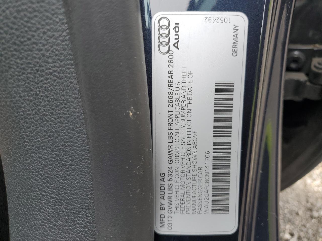 WAU2GAFC8CN141706 2012 Audi A7 Prestige