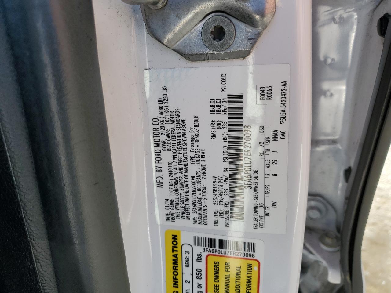 3FA6P0LU7ER270098 2014 Ford Fusion Se Hybrid