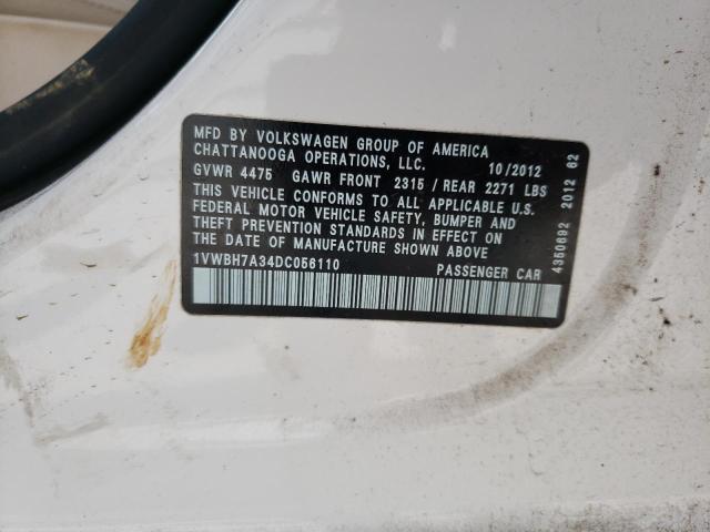 2013 Volkswagen Passat Se VIN: 1VWBH7A34DC056110 Lot: 56113044