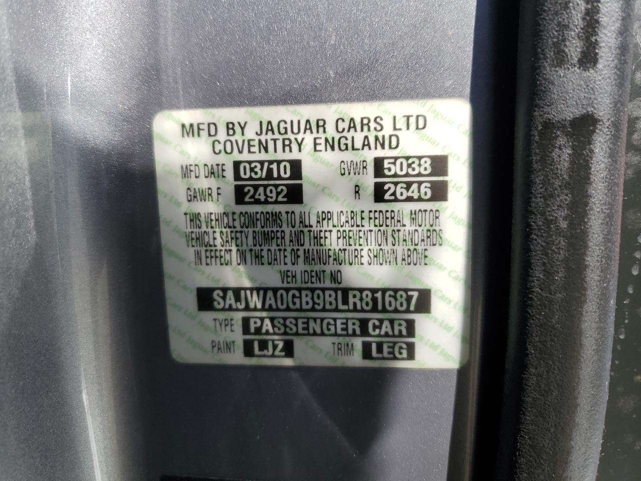 SAJWA0GB9BLR81687 2011 Jaguar Xf Premium