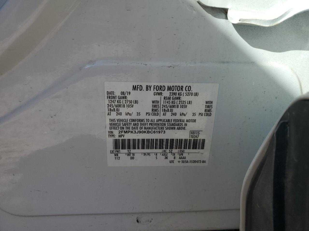 2FMPK3J90KBC61973 2019 Ford Edge Sel