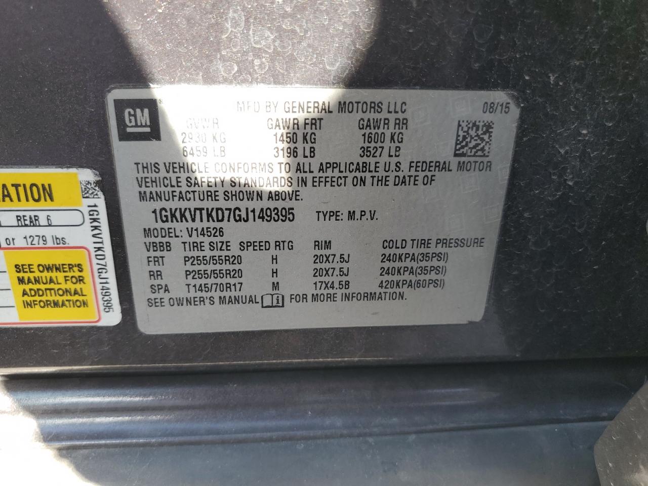 1GKKVTKD7GJ149395 2016 GMC Acadia Denali