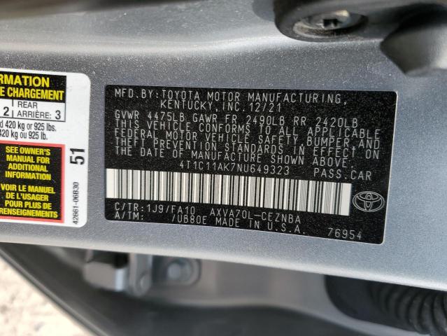 VIN 4T1C11AK7NU649323 2022 Toyota Camry, LE no.12