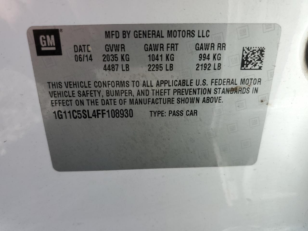 1G11C5SL4FF108930 2015 Chevrolet Malibu 1Lt