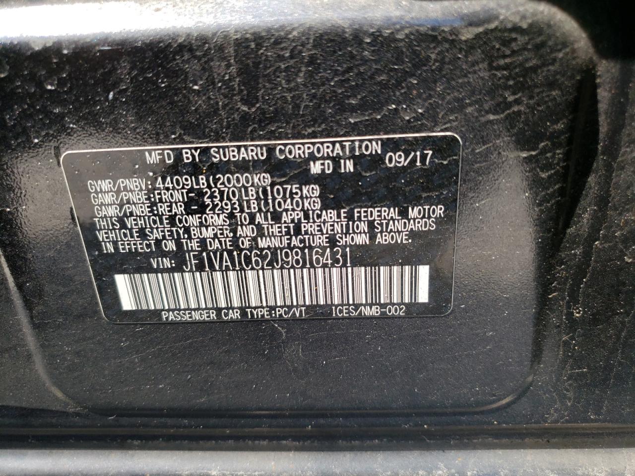 JF1VA1C62J9816431 2018 Subaru Wrx Premium