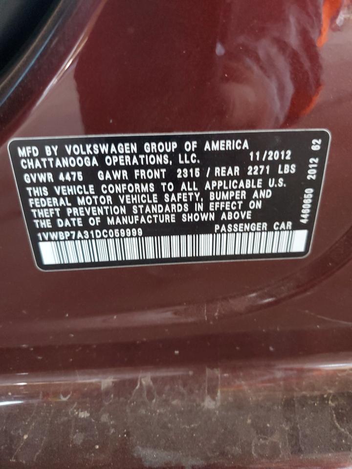 1VWBP7A31DC059999 2013 Volkswagen Passat Se