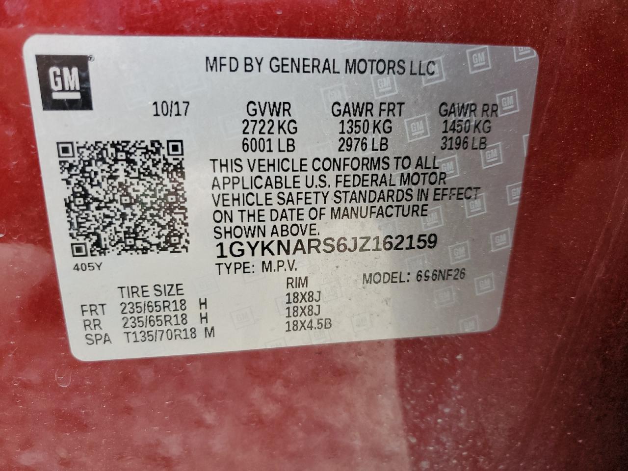 1GYKNARS6JZ162159 2018 Cadillac Xt5