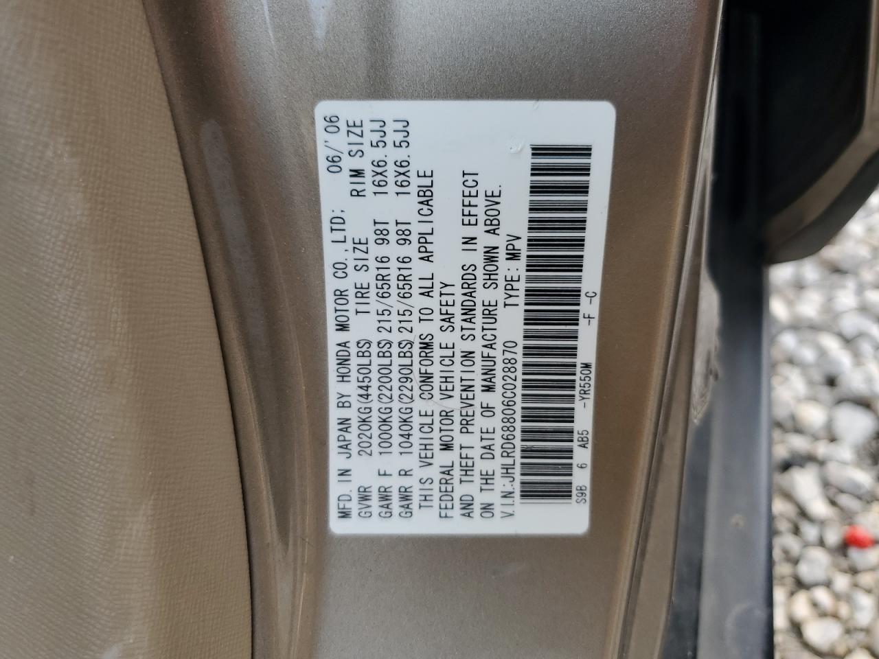 JHLRD68806C028870 2006 Honda Cr-V Ex