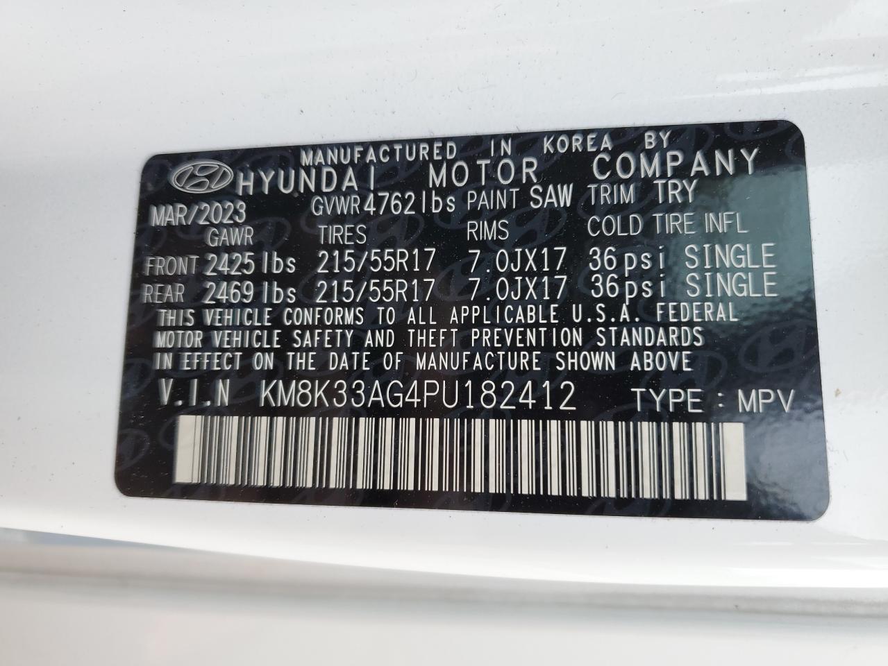 KM8K33AG4PU182412 2023 Hyundai Kona Sel