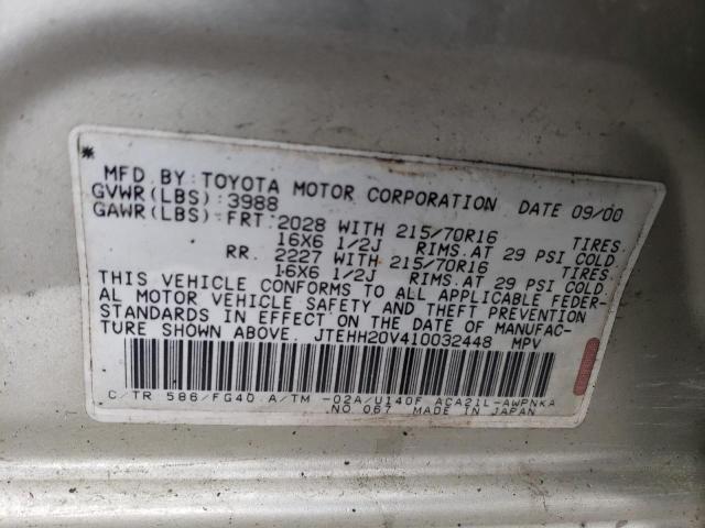 2001 Toyota Rav4 VIN: JTEHH20V410032448 Lot: 53834274