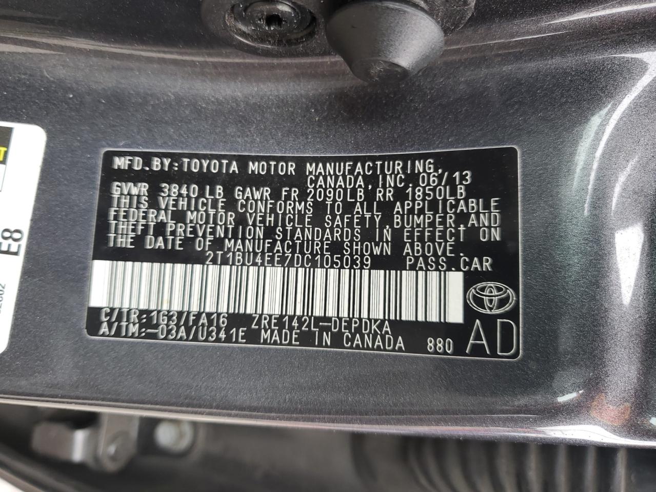 2T1BU4EE7DC105039 2013 Toyota Corolla Base