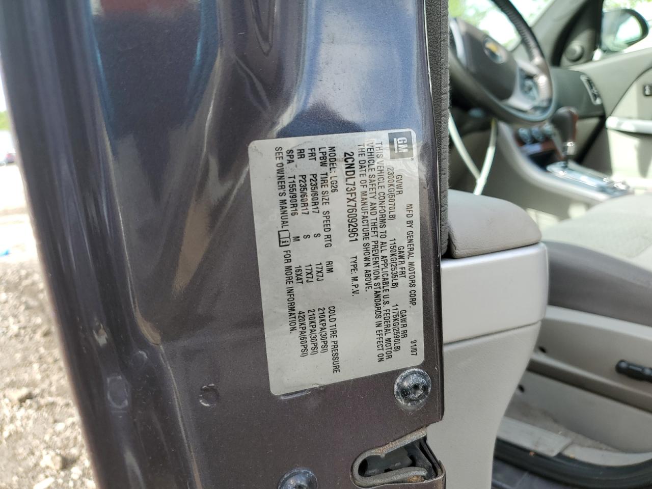 2CNDL73FX76092961 2007 Chevrolet Equinox Lt