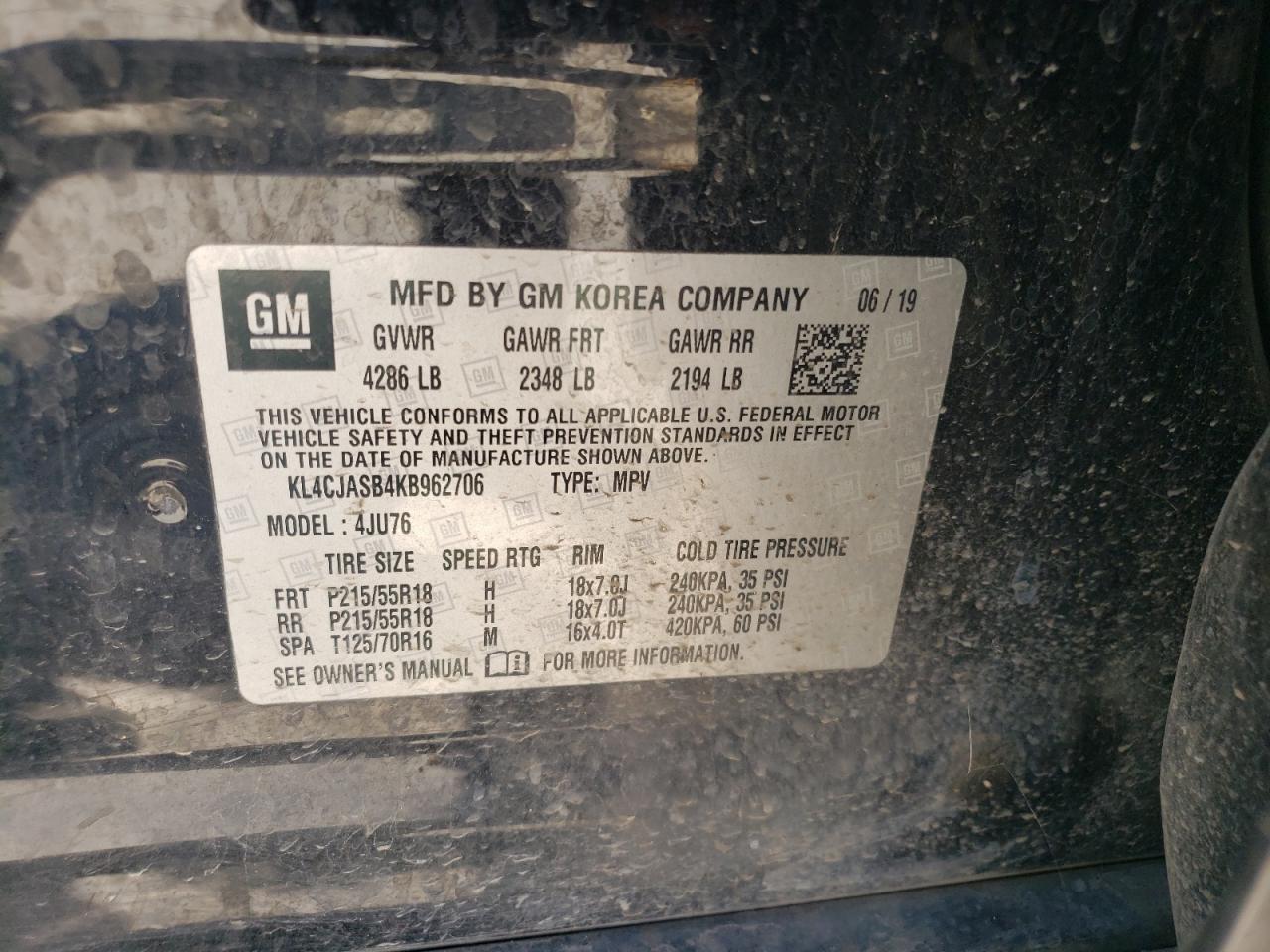 KL4CJASB4KB962706 2019 Buick Encore Preferred