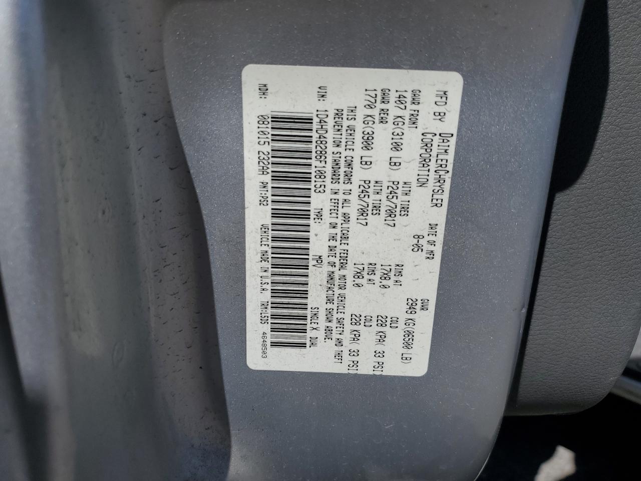 1D4HD48286F108153 2006 Dodge Durango Slt