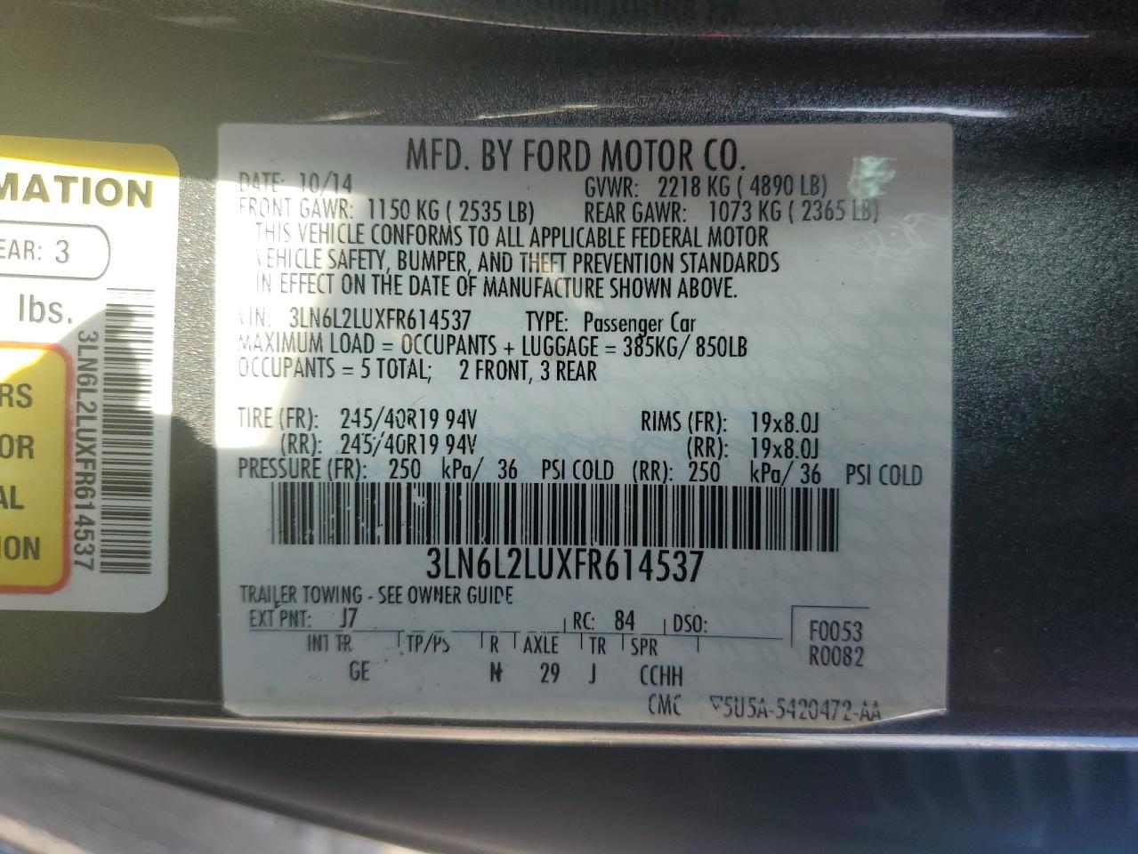 3LN6L2LUXFR614537 2015 Lincoln Mkz Hybrid