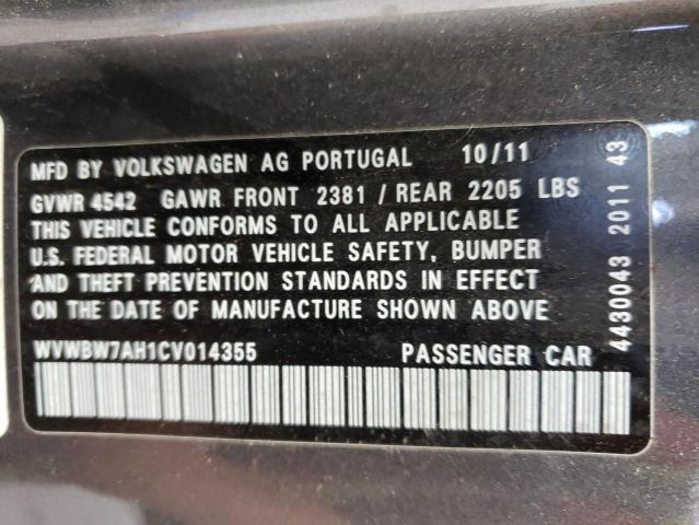 2012 Volkswagen Eos Komfort VIN: WVWBW7AH1CV014355 Lot: 54647174