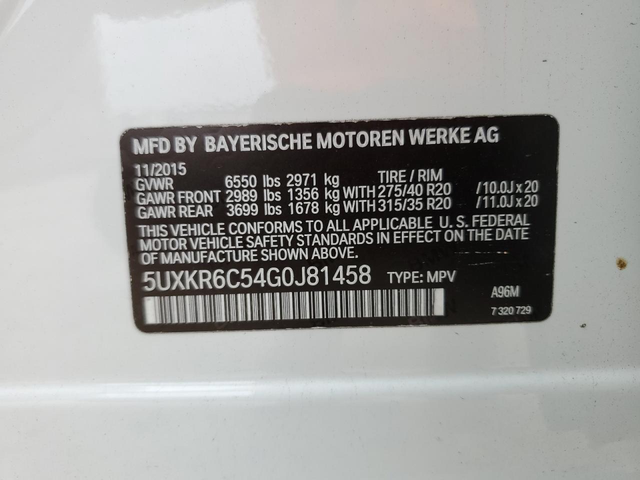 5UXKR6C54G0J81458 2016 BMW X5 xDrive50I