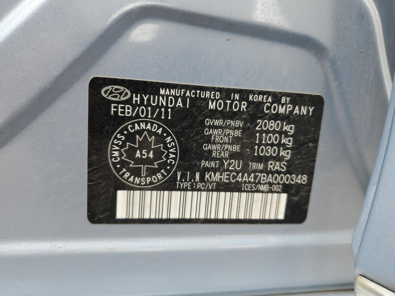 KMHEC4A47BA000348 2011 Hyundai Sonata Hybrid