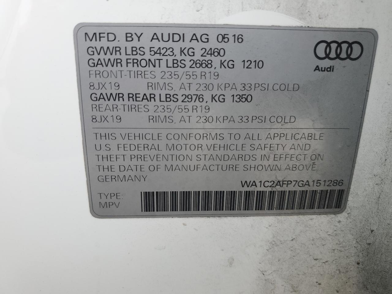 WA1C2AFP7GA151286 2016 Audi Q5 Premium