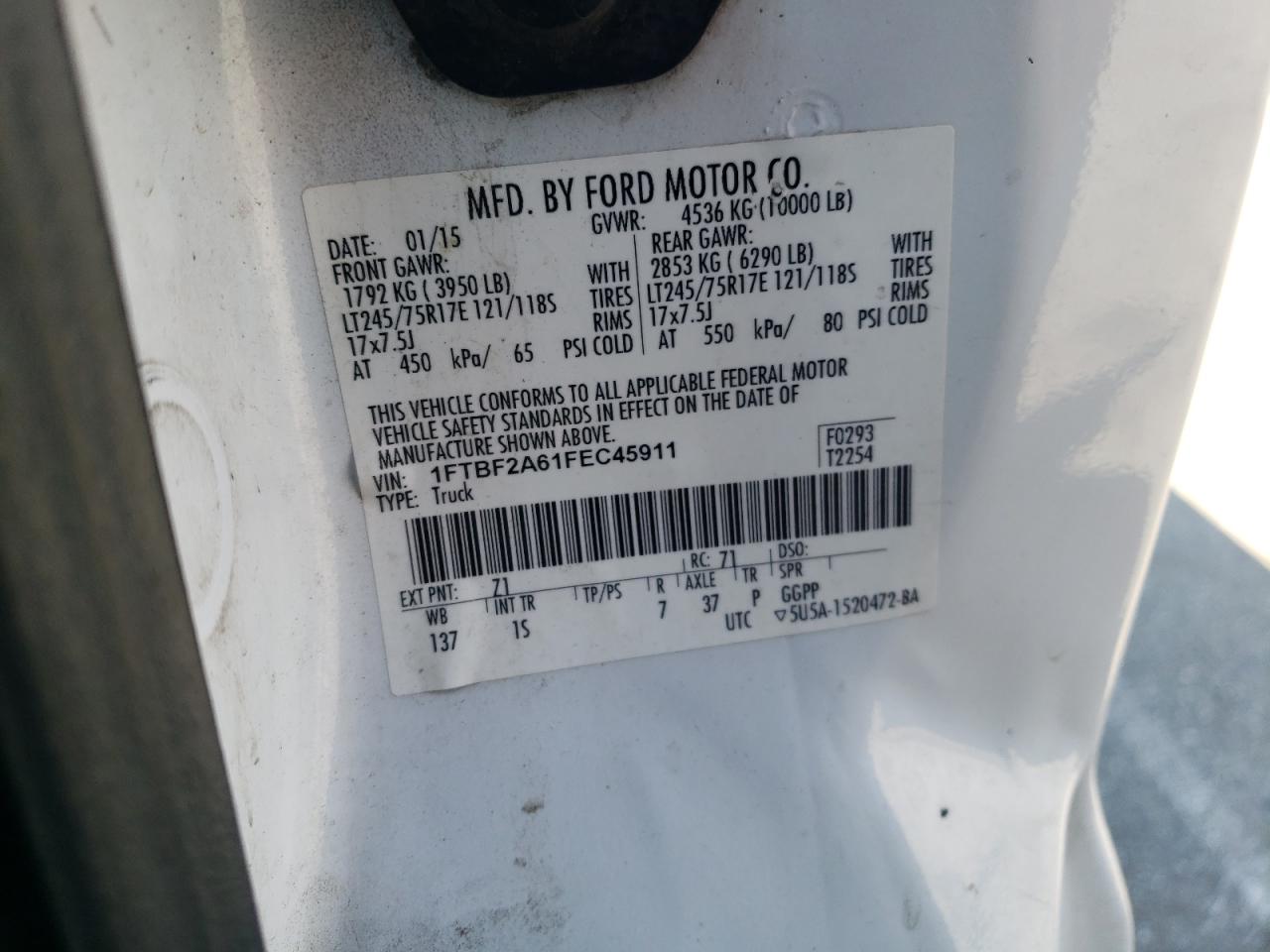 1FTBF2A61FEC45911 2015 Ford F250 Super Duty