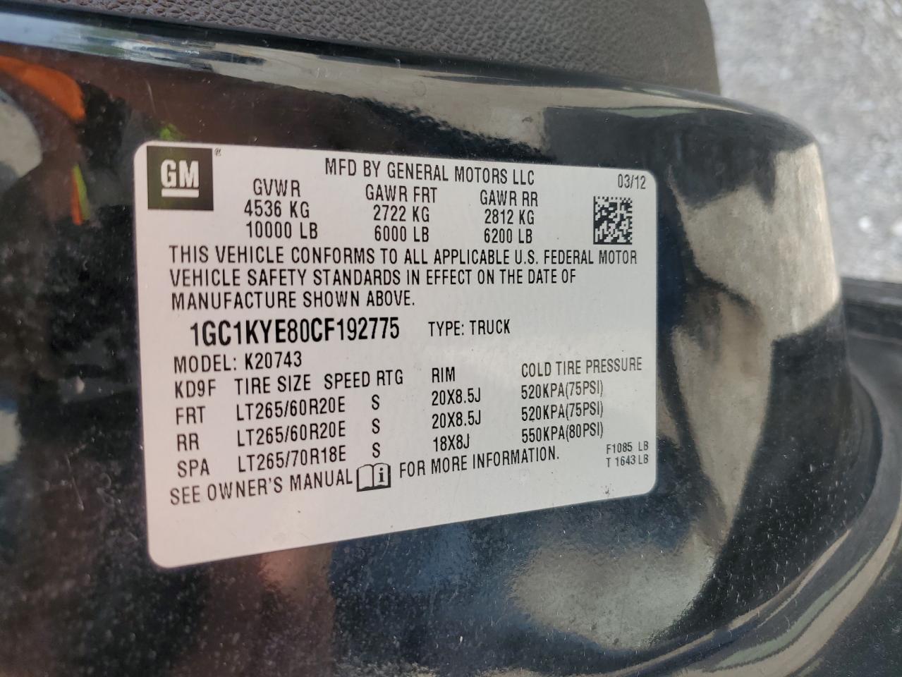 1GC1KYE80CF192775 2012 Chevrolet Silverado K2500 Heavy Duty Ltz