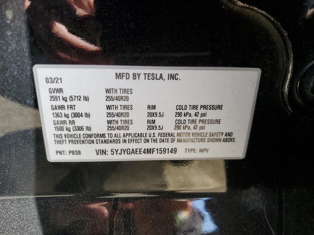 5YJYGAEE4MF159149 2021 Tesla Model Y