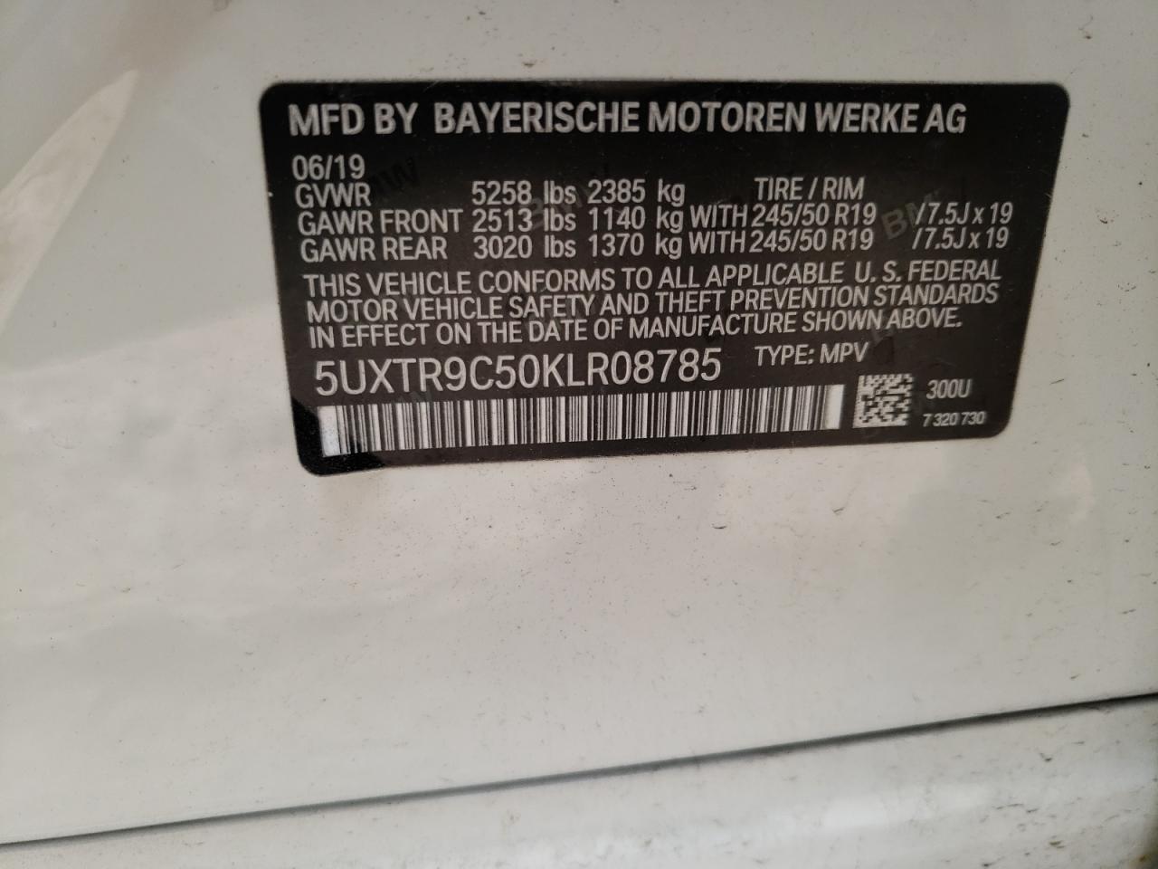 5UXTR9C50KLR08785 2019 BMW X3 xDrive30I