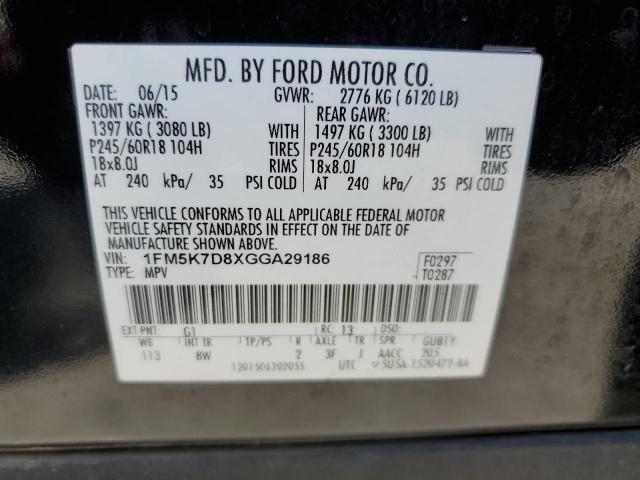 2016 Ford Explorer Xlt VIN: 1FM5K7D8XGGA29186 Lot: 53868984