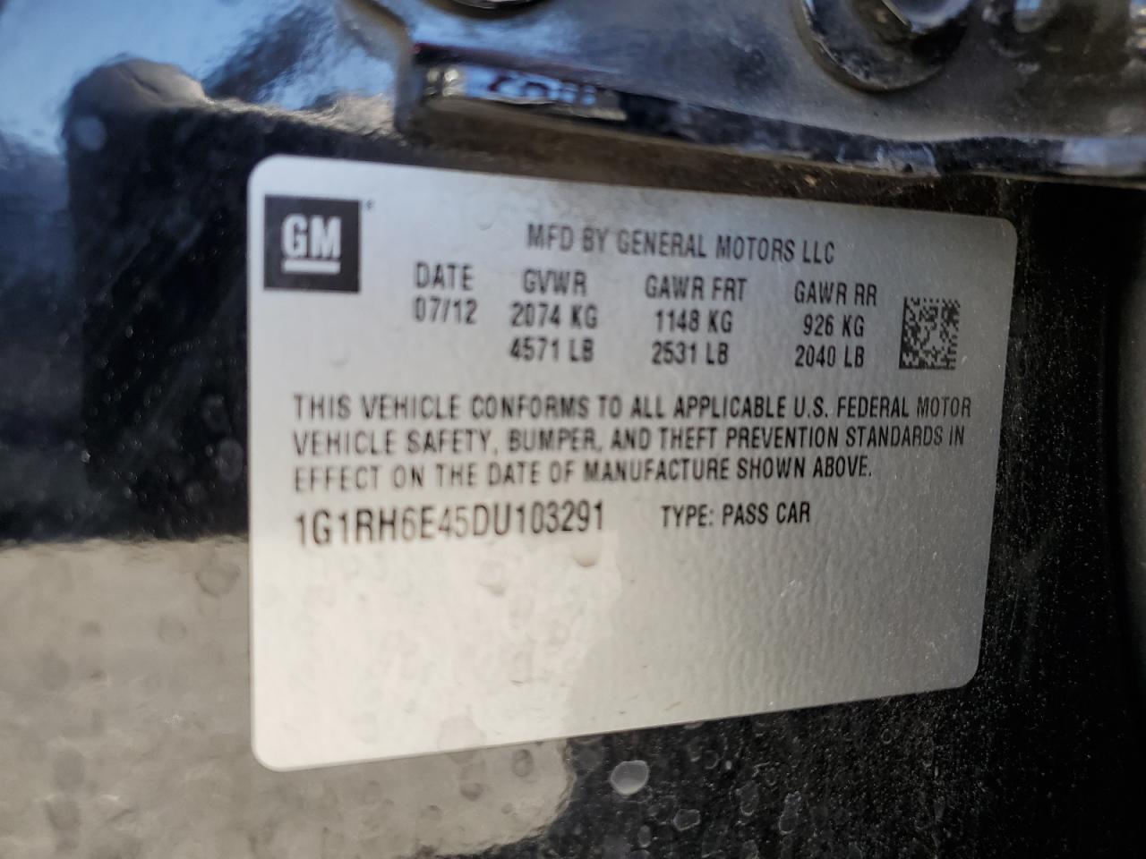 1G1RH6E45DU103291 2013 Chevrolet Volt