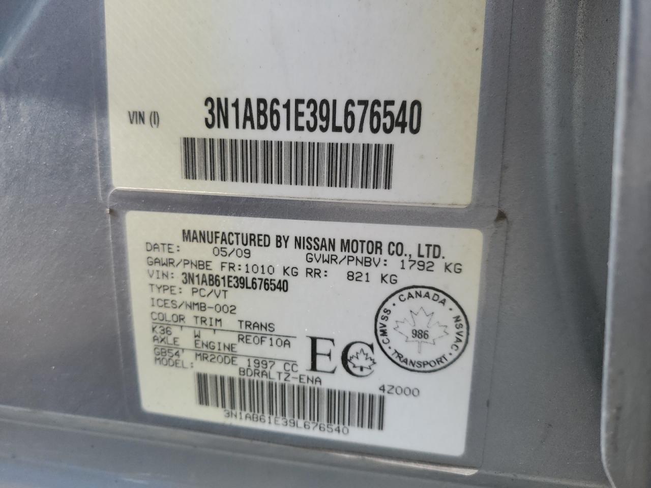 3N1AB61E39L676540 2009 Nissan Sentra 2.0