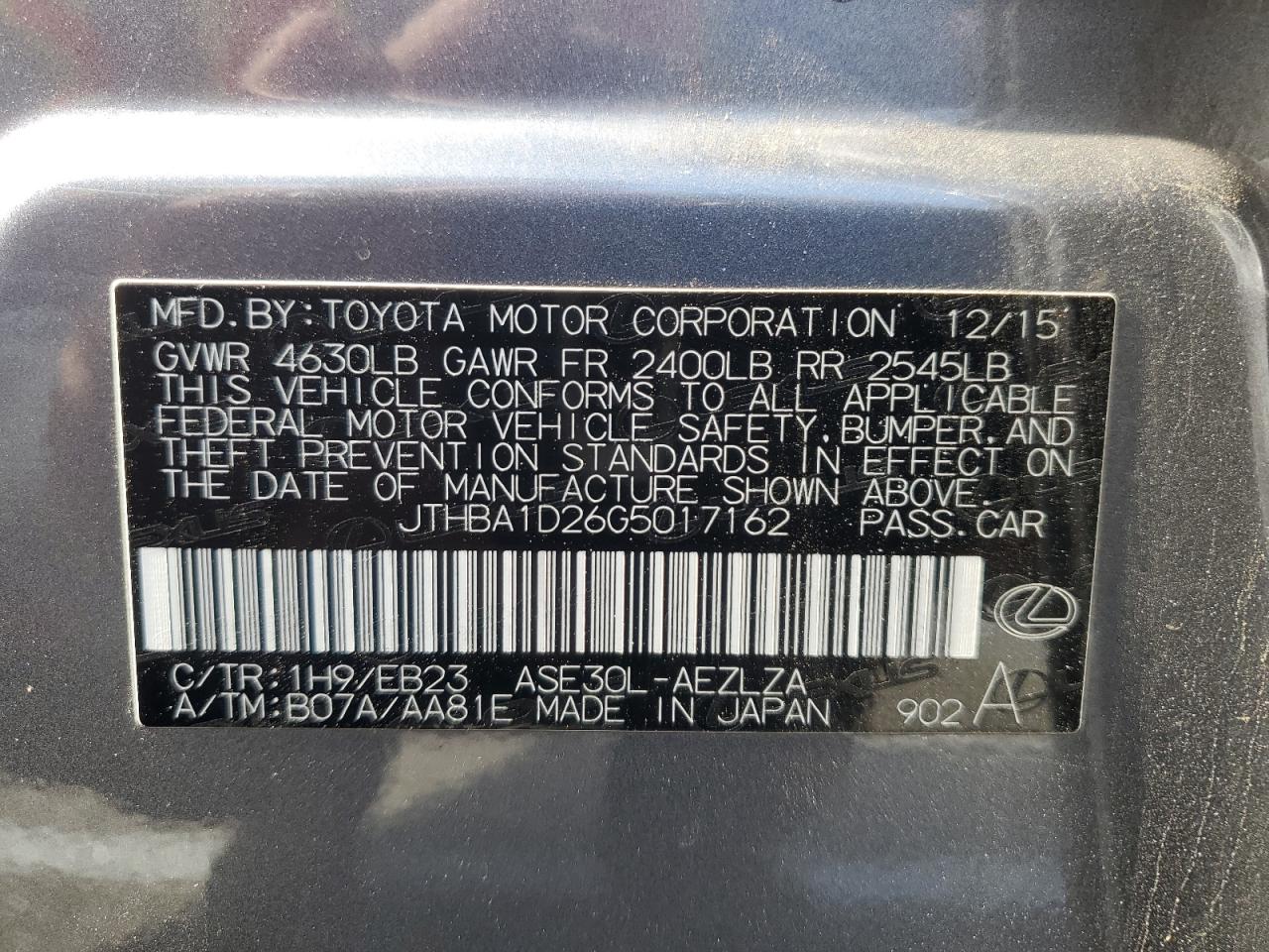 JTHBA1D26G5017162 2016 Lexus Is 200T