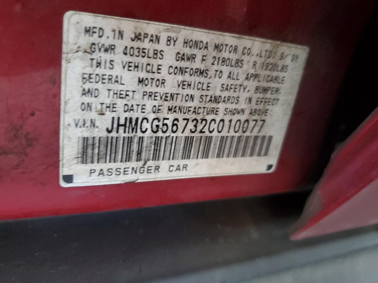 JHMCG56732C010077 2002 Honda Accord Se