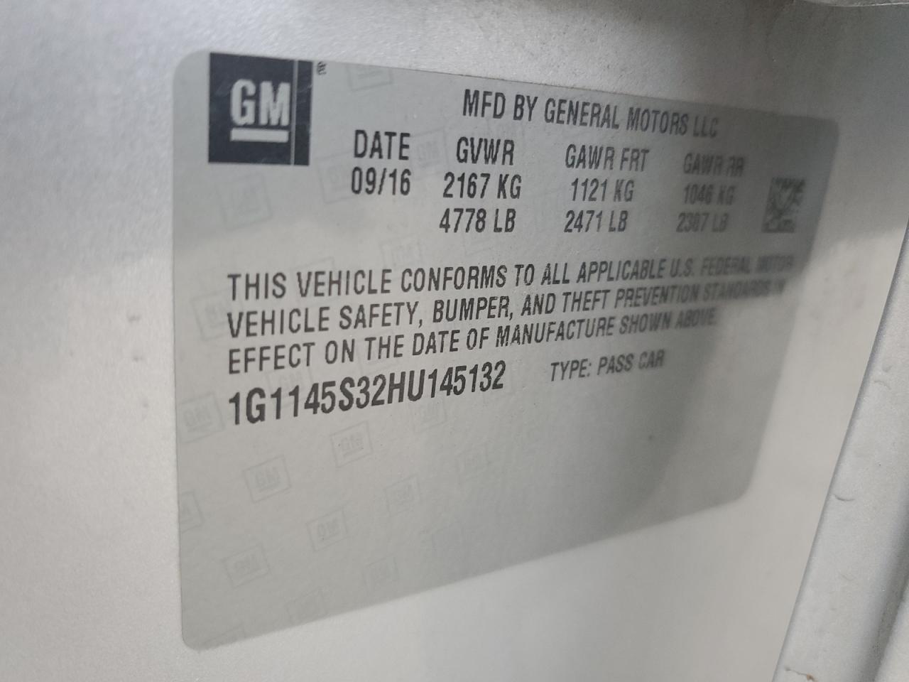 1G1145S32HU145132 2017 Chevrolet Impala Premier