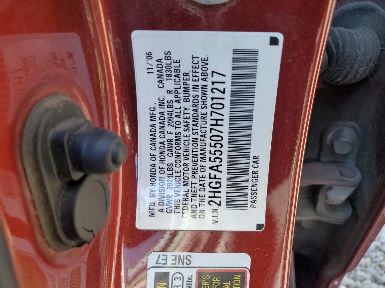 2HGFA55507H701217 2007 Honda Civic Si