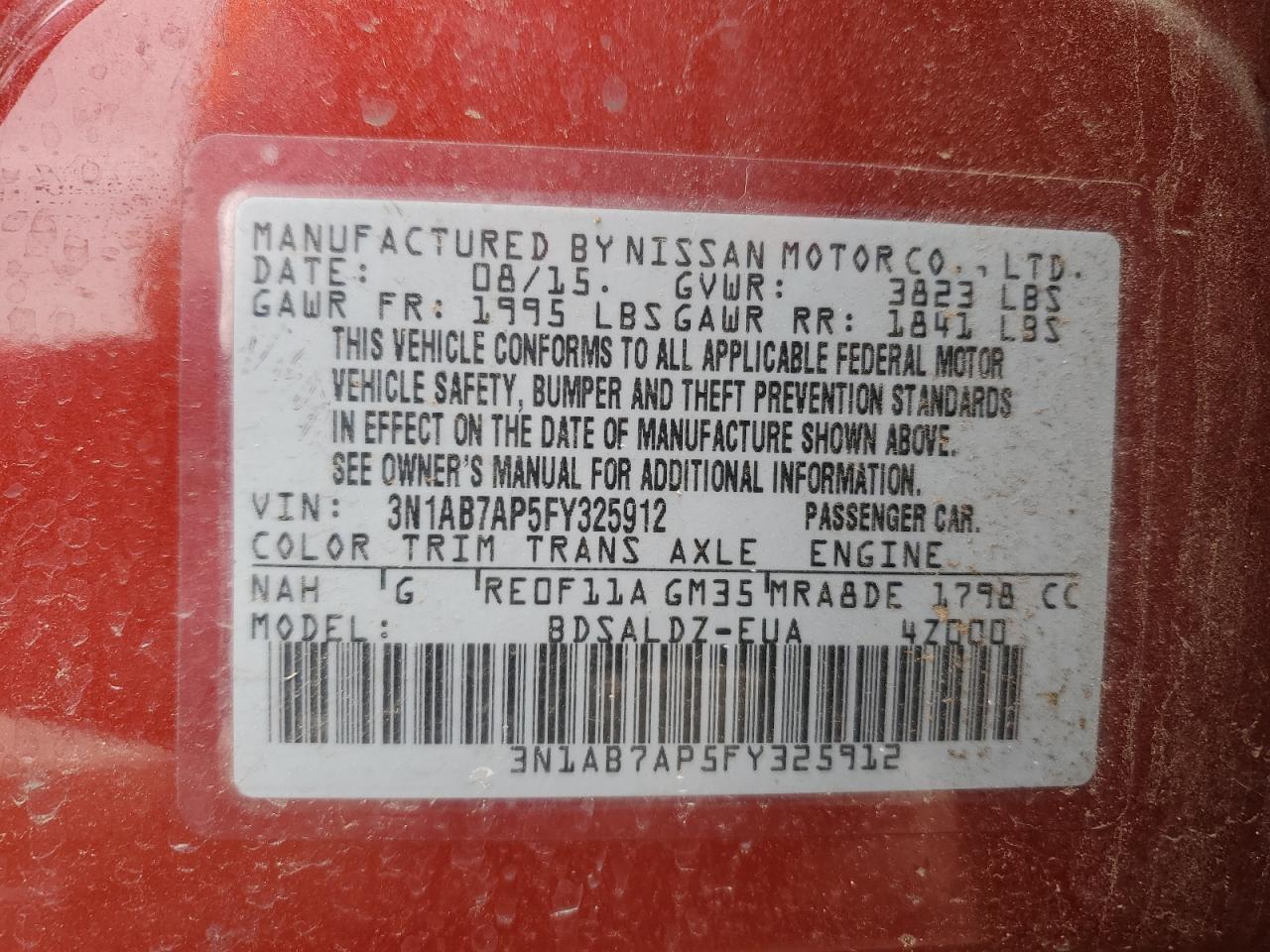 3N1AB7AP5FY325912 2015 Nissan Sentra S