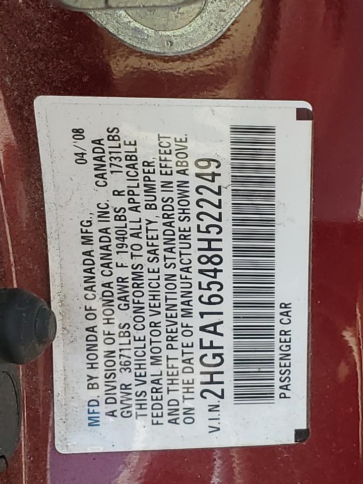 2HGFA16548H522249 2008 Honda Civic Lx