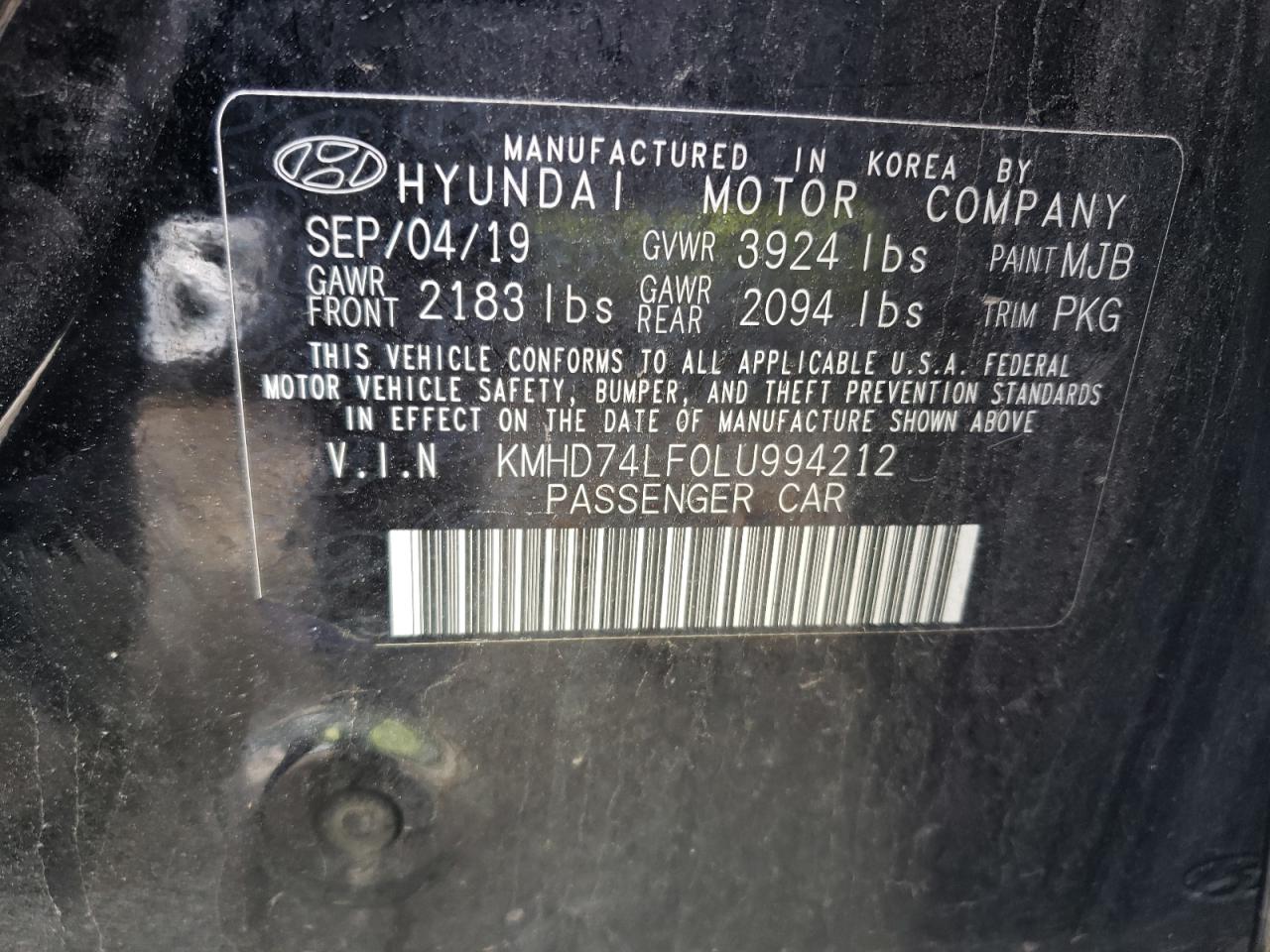 KMHD74LF0LU994212 2020 Hyundai Elantra Se