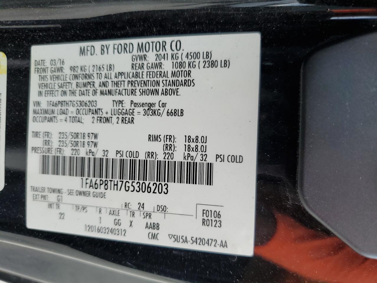 1FA6P8TH7G5306203 2016 Ford Mustang