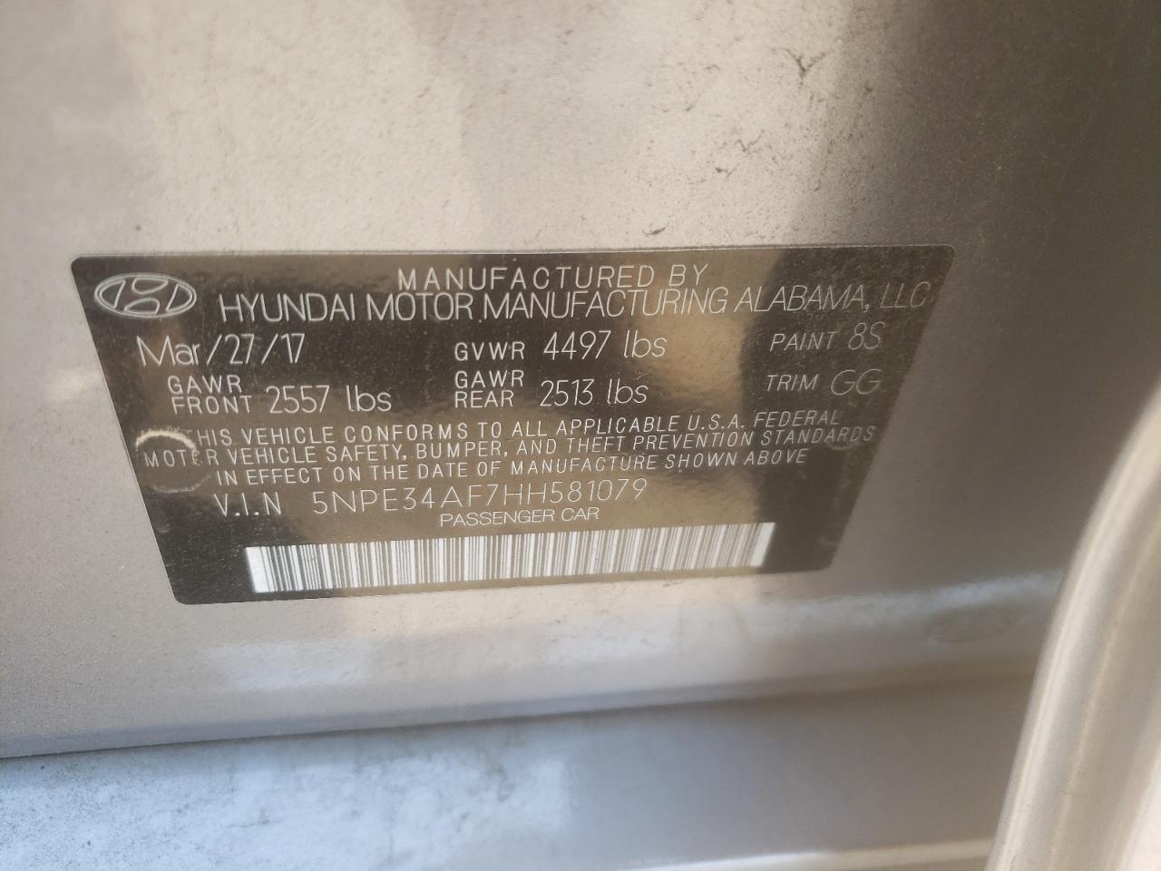5NPE34AF7HH581079 2017 Hyundai Sonata Sport