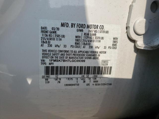 2020 Ford Explorer VIN: 1FMSK7BH7LGC09399 Lot: 55271584