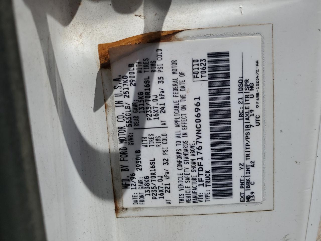 1FTDF1767VNC06961 1997 Ford F150