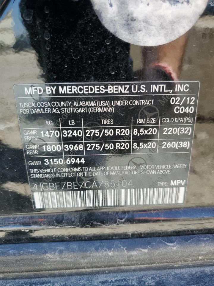 4JGBF7BE7CA785104 2012 Mercedes-Benz Gl 450 4Matic