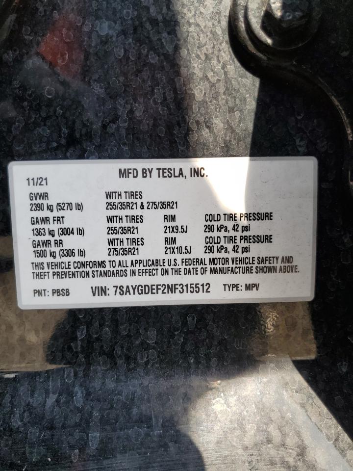 7SAYGDEF2NF315512 2022 Tesla Model Y