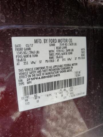 2017 Ford Edge Sel VIN: 2FMPK4J88HBB73405 Lot: 55879004