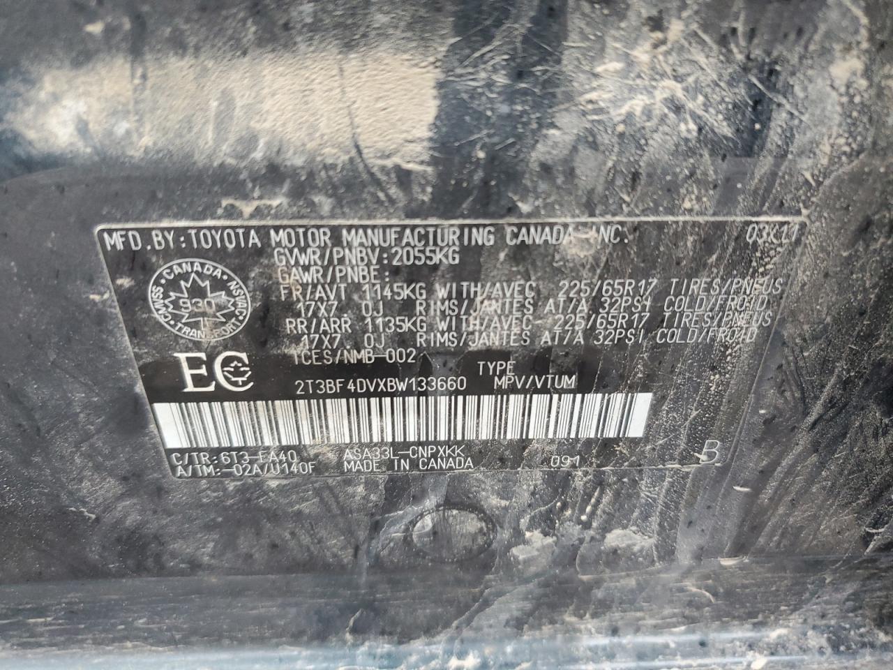 2T3BF4DVXBW133660 2011 Toyota Rav4