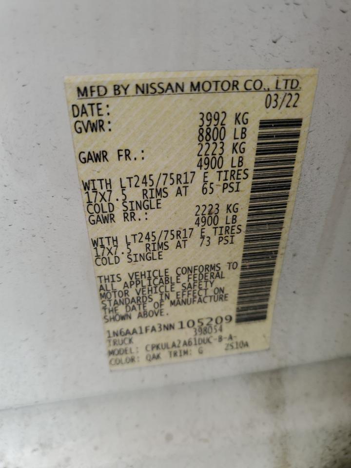 1N6AA1FA3NN105209 2022 Nissan Titan Xd S