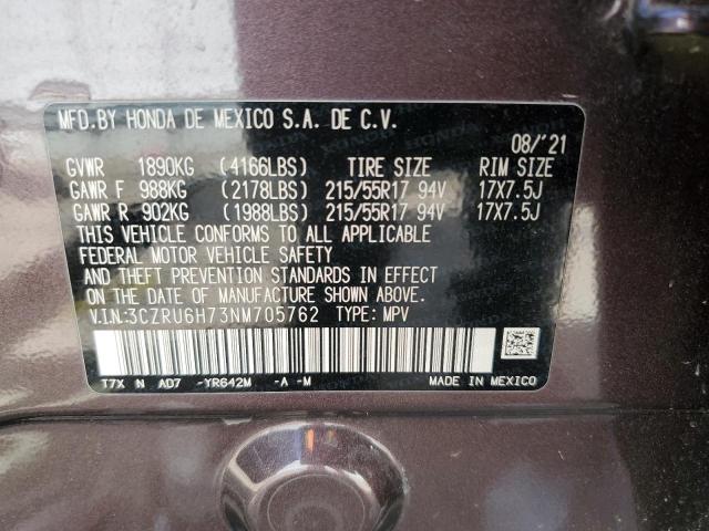 2022 Honda Hr-V Exl VIN: 3CZRU6H73NM705762 Lot: 55652824