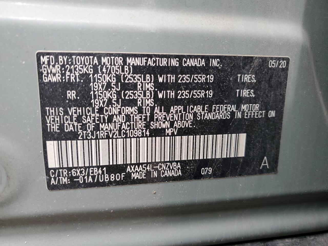 2T3J1RFV2LC109814 2020 Toyota Rav4 Adventure